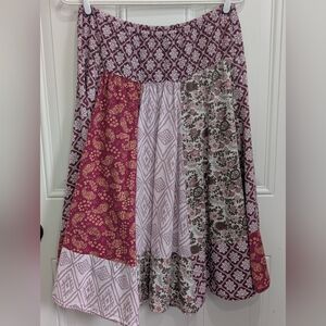 Chic Patchwork A-Line Skirt in Red and Pink